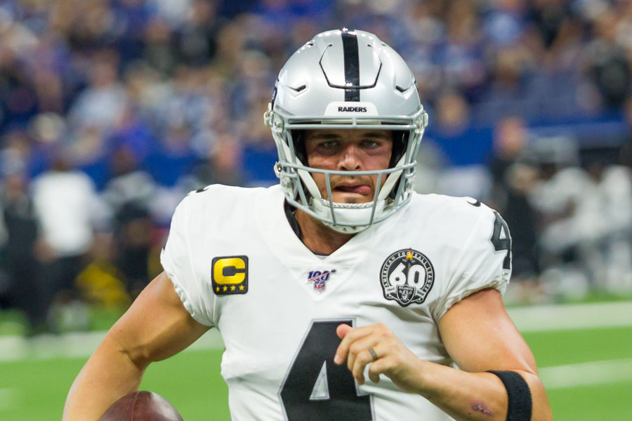 Derek Carr #4 - Indianapolis Colts host the Oakland Raiders on 9/29/19 at Lucas Oil Stadium in Indianapolis IN-USA